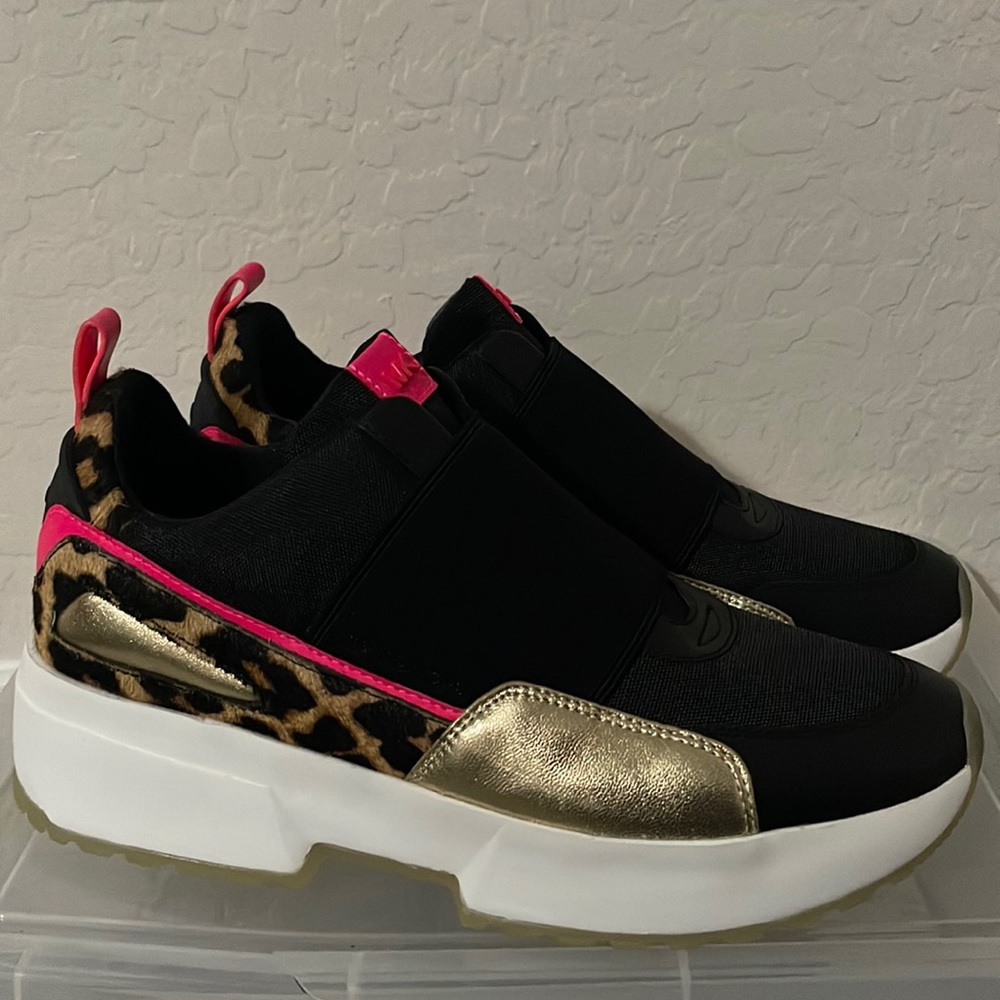 Micheal kors Mixed media Balck cheetah and pink sneakers